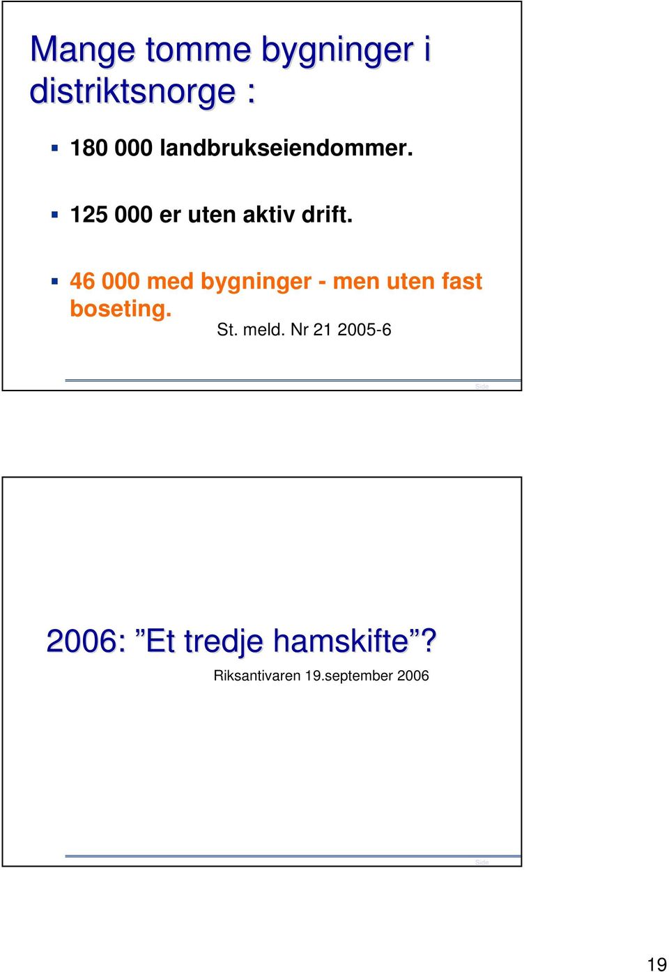 46 000 med bygninger - men uten fast boseting. St. meld.