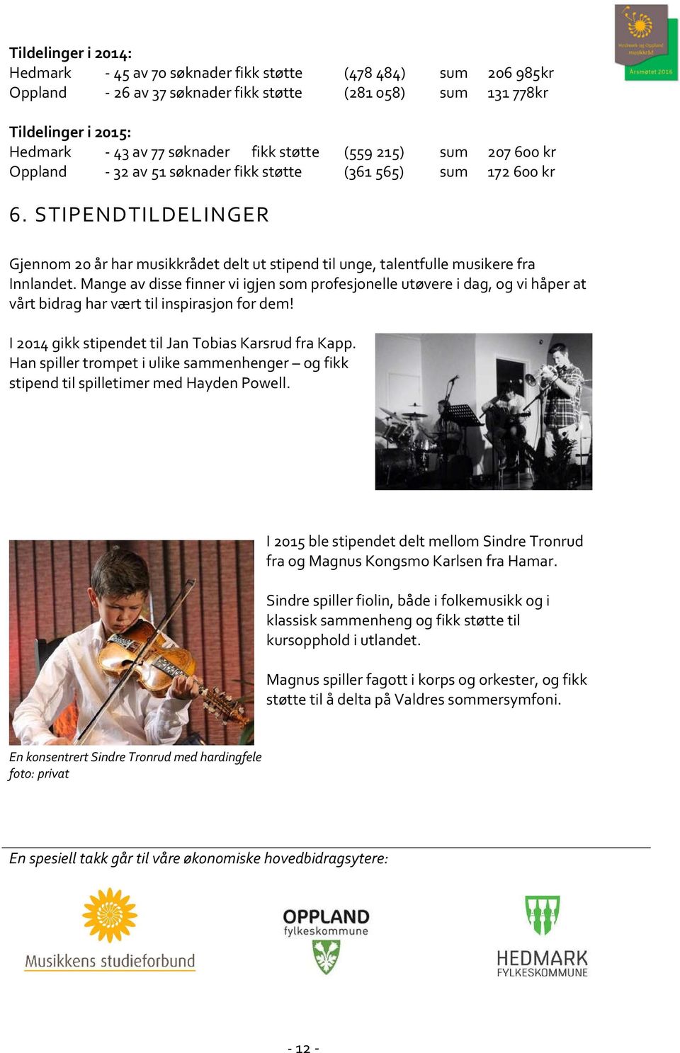 STIPENDTILDELINGER Gjennom 20 år har musikkrådet delt ut stipend til unge, talentfulle musikere fra Innlandet.