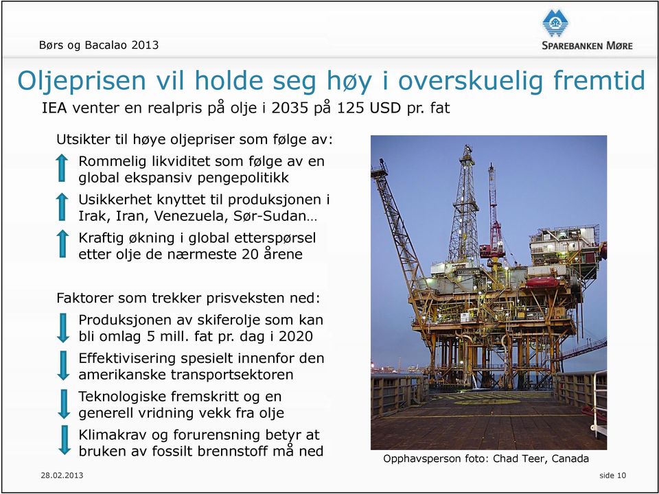 Sør-Sudan Kraftig økning i global etterspørsel etter olje de nærmeste 20 årene Faktorer som trekker prisveksten ned: Produksjonen av skiferolje som kan bli omlag 5 mill. fat pr.