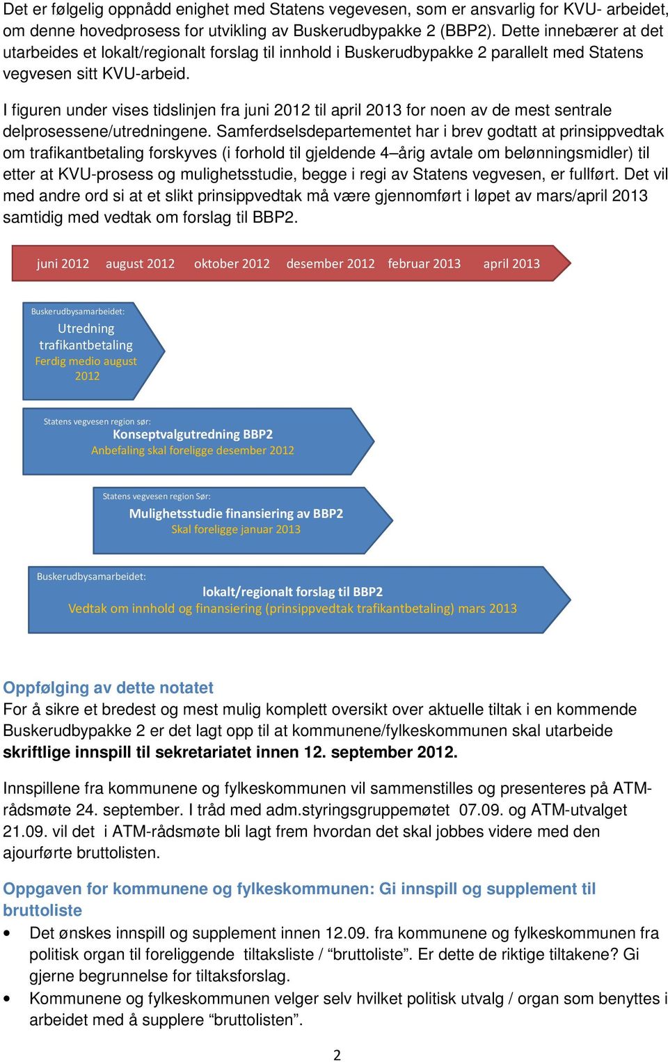 I figuren under vises tidslinjen fra juni 2012 til april 2013 for noen av de mest sentrale delprosessene/utredningene.