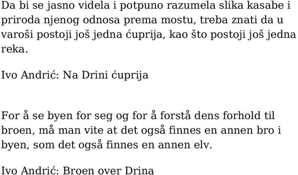 Ivo Andrić: Na Drini ćuprija For å se byen for seg og for å forstå dens forhold til broen, må