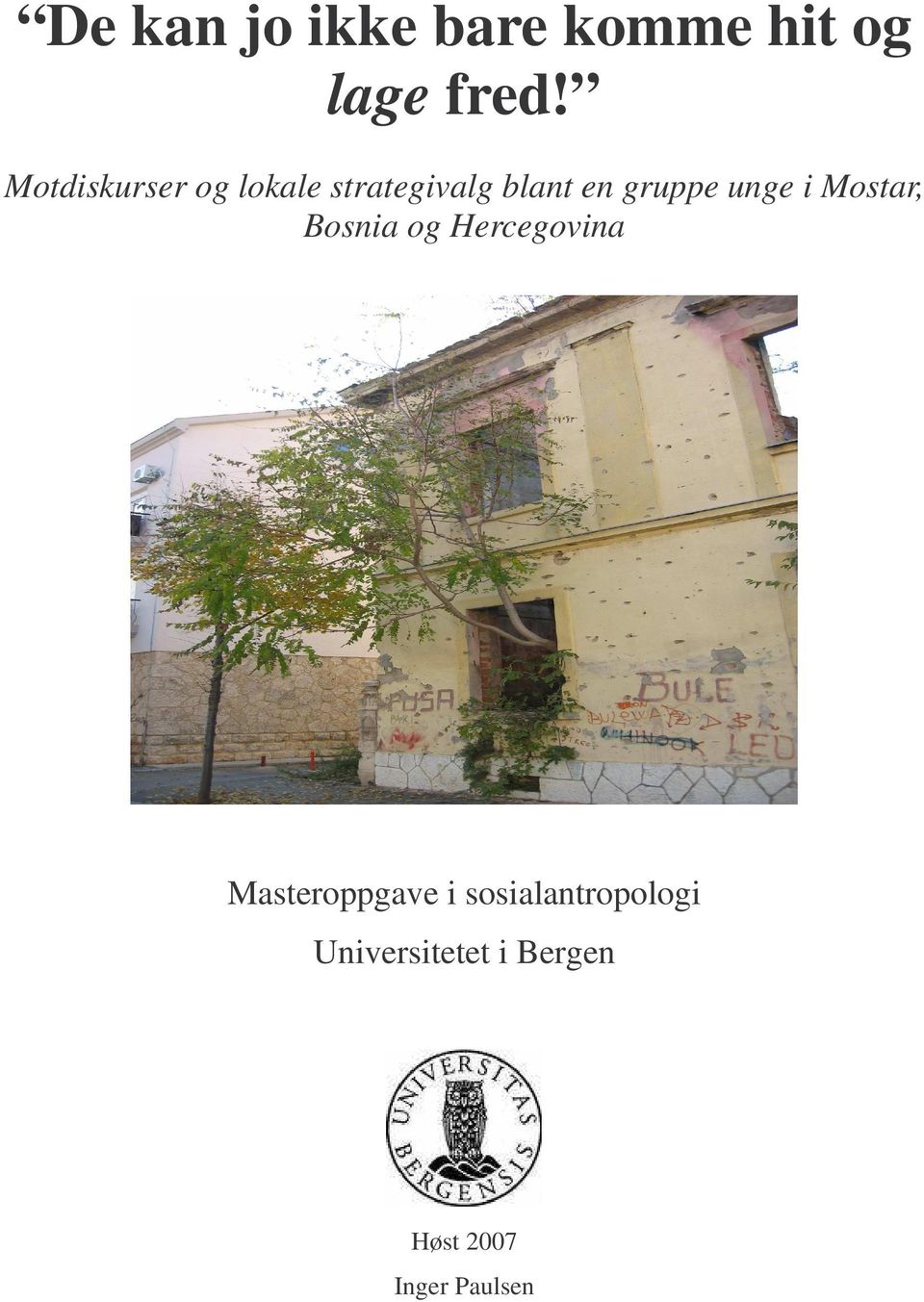 unge i Mostar, Bosnia og Hercegovina Masteroppgave i