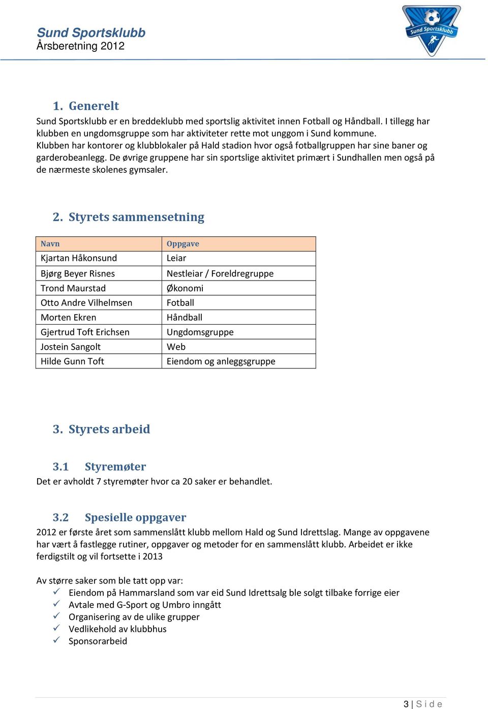 De øvrige gruppene har sin sportslige aktivitet primært i Sundhallen men også på de nærmeste skolenes gymsaler. 2.