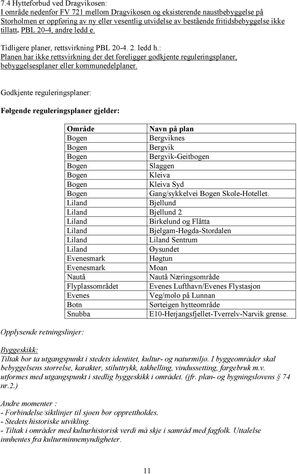 : Planen har ikke rettsvirkning der det foreligger godkjente reguleringsplaner, bebyggelsesplaner eller kommunedelplaner.