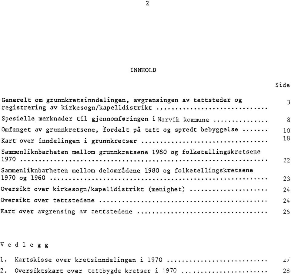 .. OOOOO... O. OOO OOOOOOOOOOOO 22 Sammenliknbarheten. mellom delområdene 1980 og folketellingskretsene 1970 og 1960... OO e. so... os sa....... *... OOOOO.. OOOO....... 23 Oversikt over kirkesogn/kapelldistrikt (menighet).