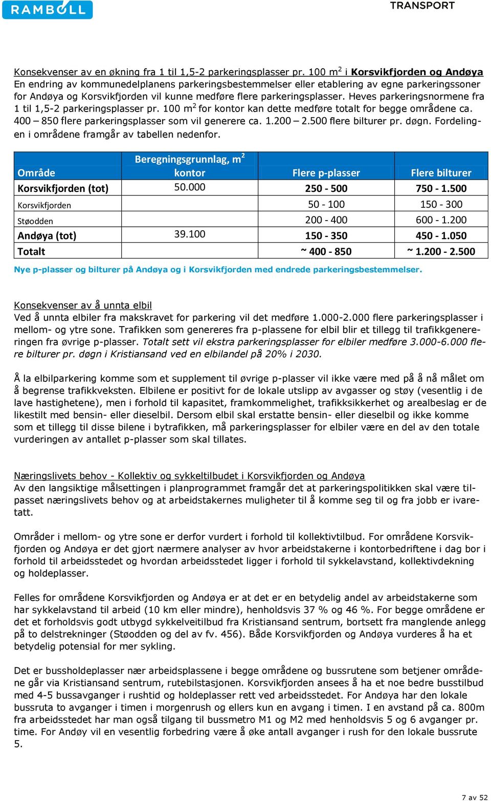 parkeringsplasser. Heves parkeringsnormene fra 1 til 1,5-2 parkeringsplasser pr. 100 m 2 for kontor kan dette medføre totalt for begge områdene ca. 400 850 flere parkeringsplasser som vil generere ca.