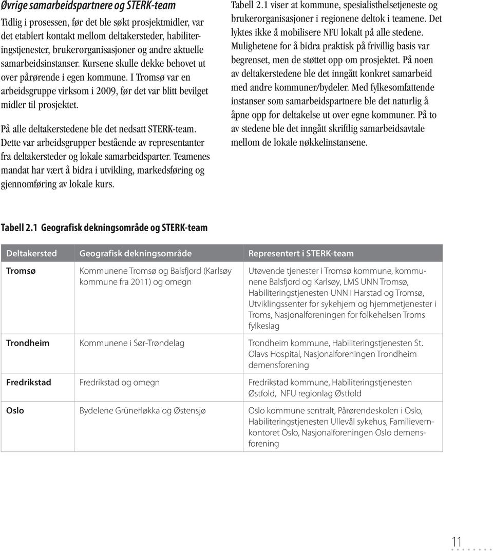 På alle deltakerstedene ble det nedsatt STERK-team. Dette var arbeidsgrupper bestående av representanter fra deltakersteder og lokale samarbeidsparter.