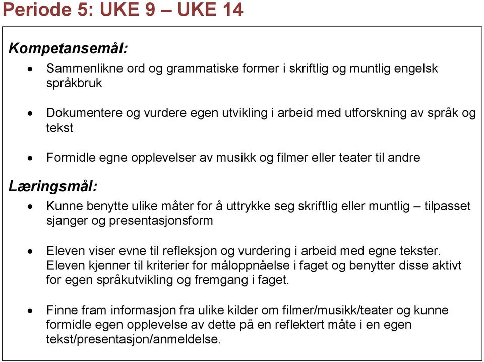 refleksjon og vurdering i arbeid med egne tekster.