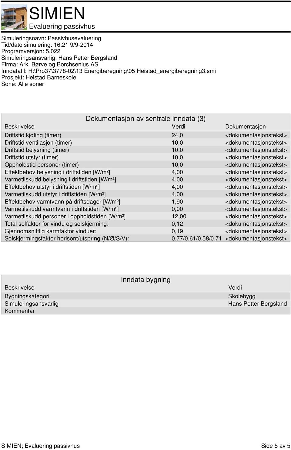 <dokumentasjonstekst> Varmetilskudd belysning i driftstiden [W/m²] 4,00 <dokumentasjonstekst> Effektbehov utstyr i driftstiden [W/m²] 4,00 <dokumentasjonstekst> Varmetilskudd utstyr i driftstiden