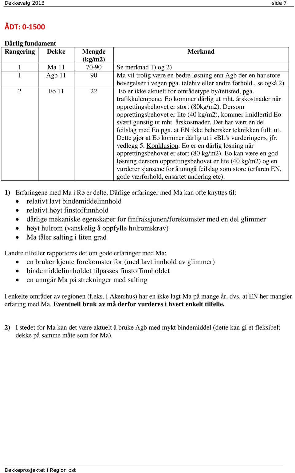 årskostnader når opprettingsbehovet er stort (80kg/m2). Dersom opprettingsbehovet er lite (40 kg/m2), kommer imidlertid Eo svært gunstig ut mht. årskostnader. Det har vært en del feilslag med Eo pga.