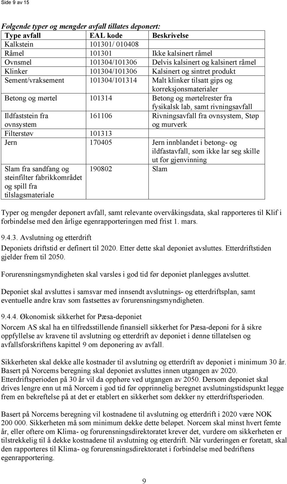 fra fysikalsk lab, samt rivningsavfall Ildfaststein fra ovnsystem 161106 Rivningsavfall fra ovnsystem, Støp og murverk Filterstøv 101313 Jern 170405 Jern innblandet i betong- og ildfastavfall, som