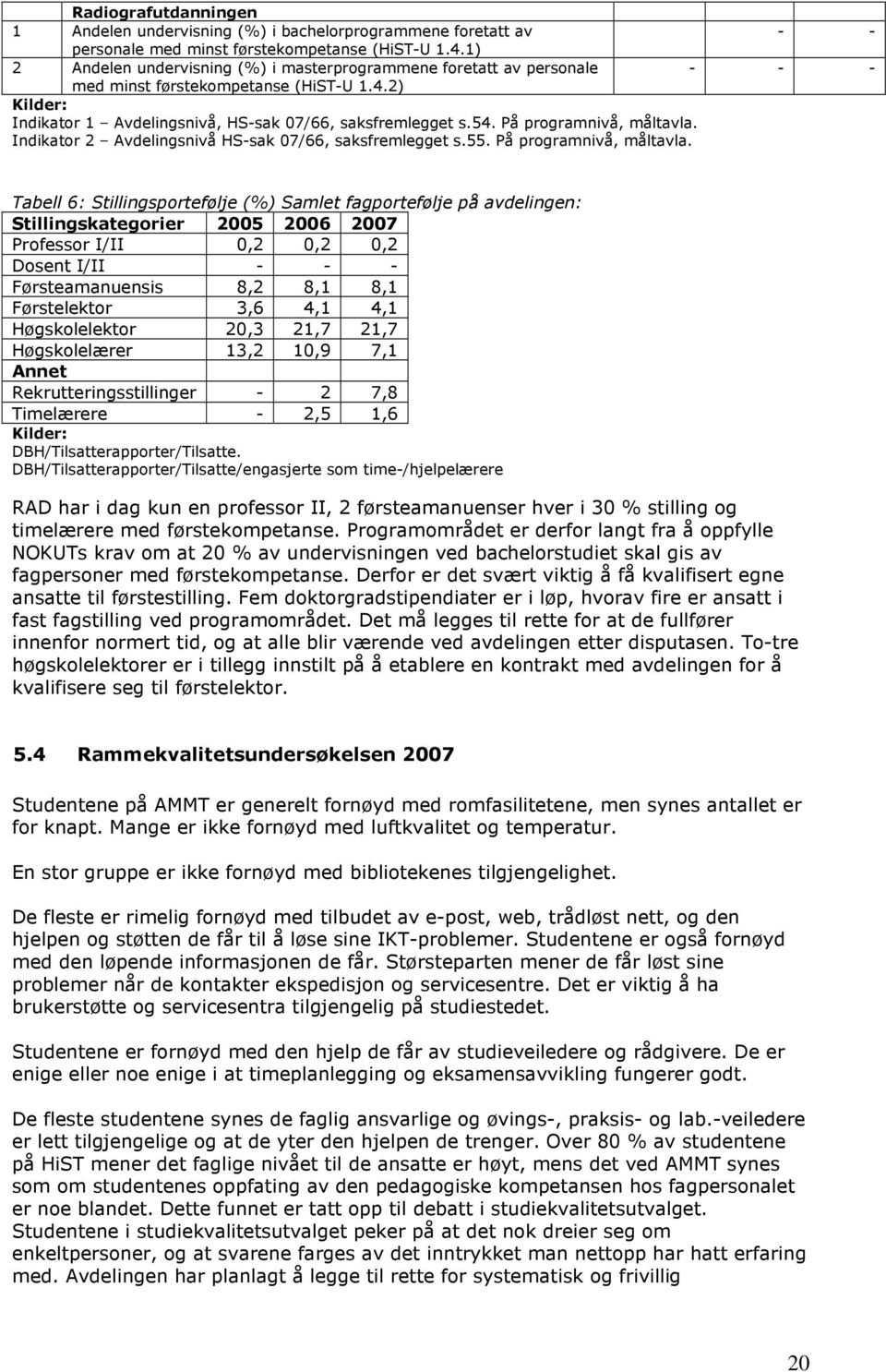 På programnivå, måltavla. Indikator 2 Avdelingsnivå HS-sak 07/66, saksfremlegget s.55. På programnivå, måltavla.