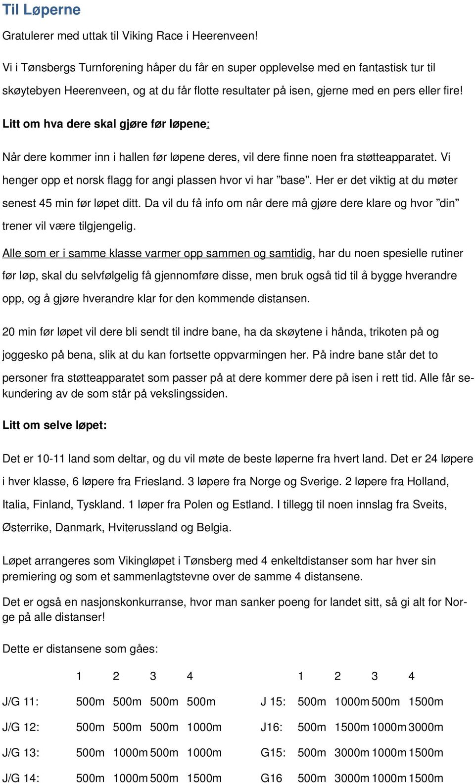 Litt om hva dere skal gjøre før løpene: Når dere kommer inn i hallen før løpene deres, vil dere finne noen fra støtteapparatet. Vi henger opp et norsk flagg for angi plassen hvor vi har base.