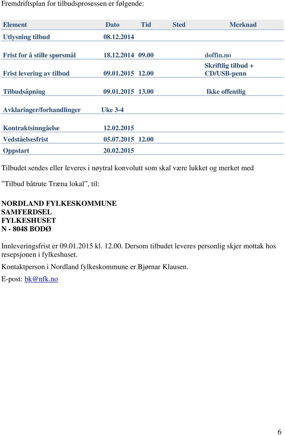 2015 Vedståelsesfrist 05.07.2015 12.00 Oppstart 20.02.