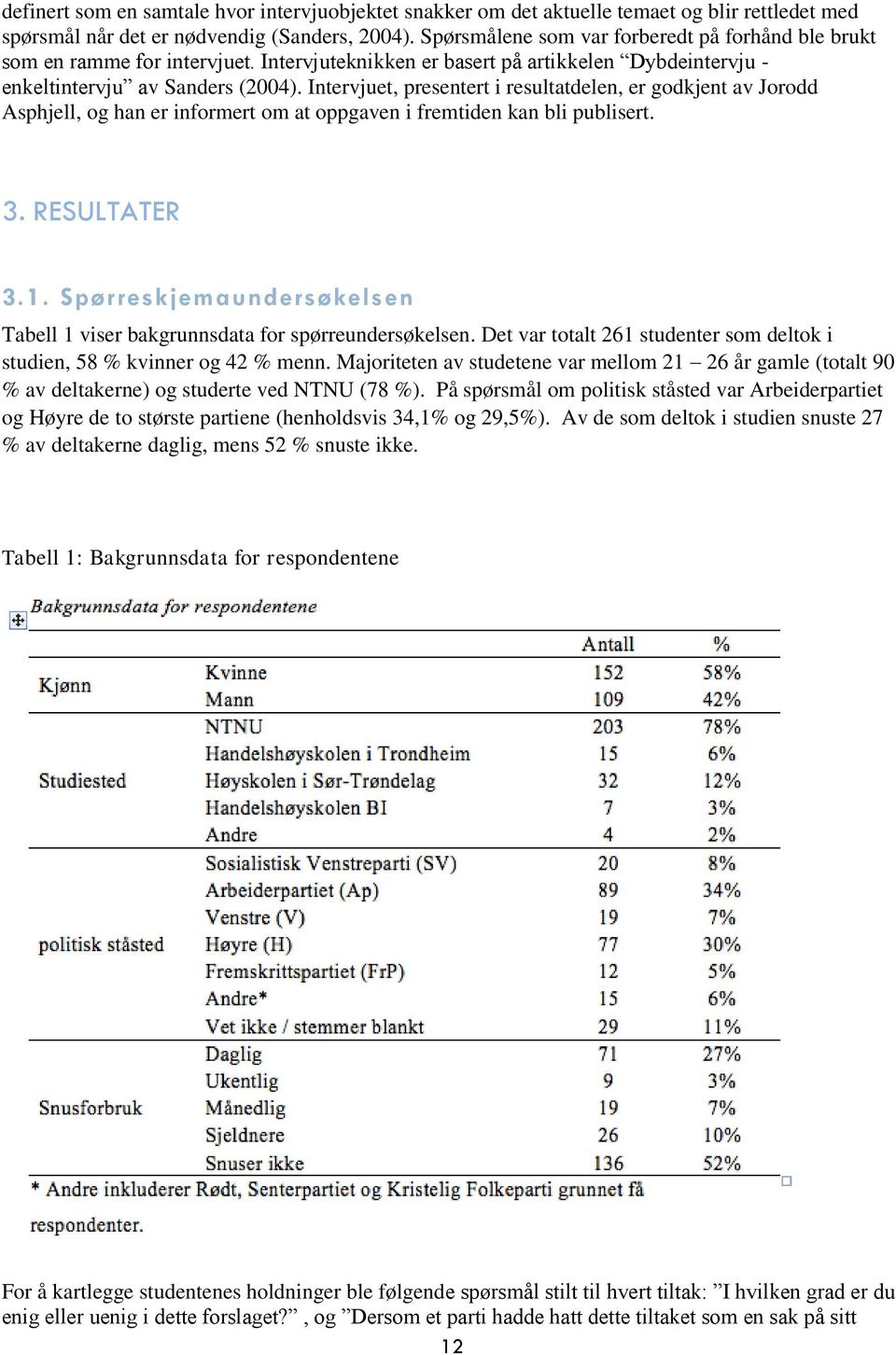 Intervjuet, presentert i resultatdelen, er godkjent av Jorodd Asphjell, og han er informert om at oppgaven i fremtiden kan bli publisert. 3. RESULTATER 3.1.