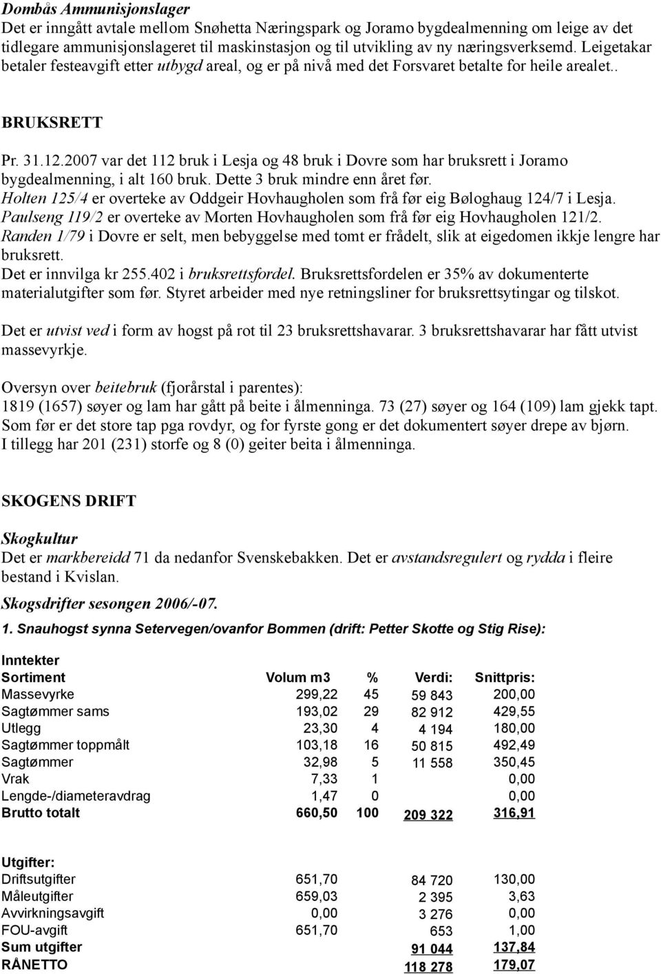 2007 var det 112 bruk i Lesja og 48 bruk i Dovre som har bruksrett i Joramo bygdealmenning, i alt 160 bruk. Dette 3 bruk mindre enn året før.