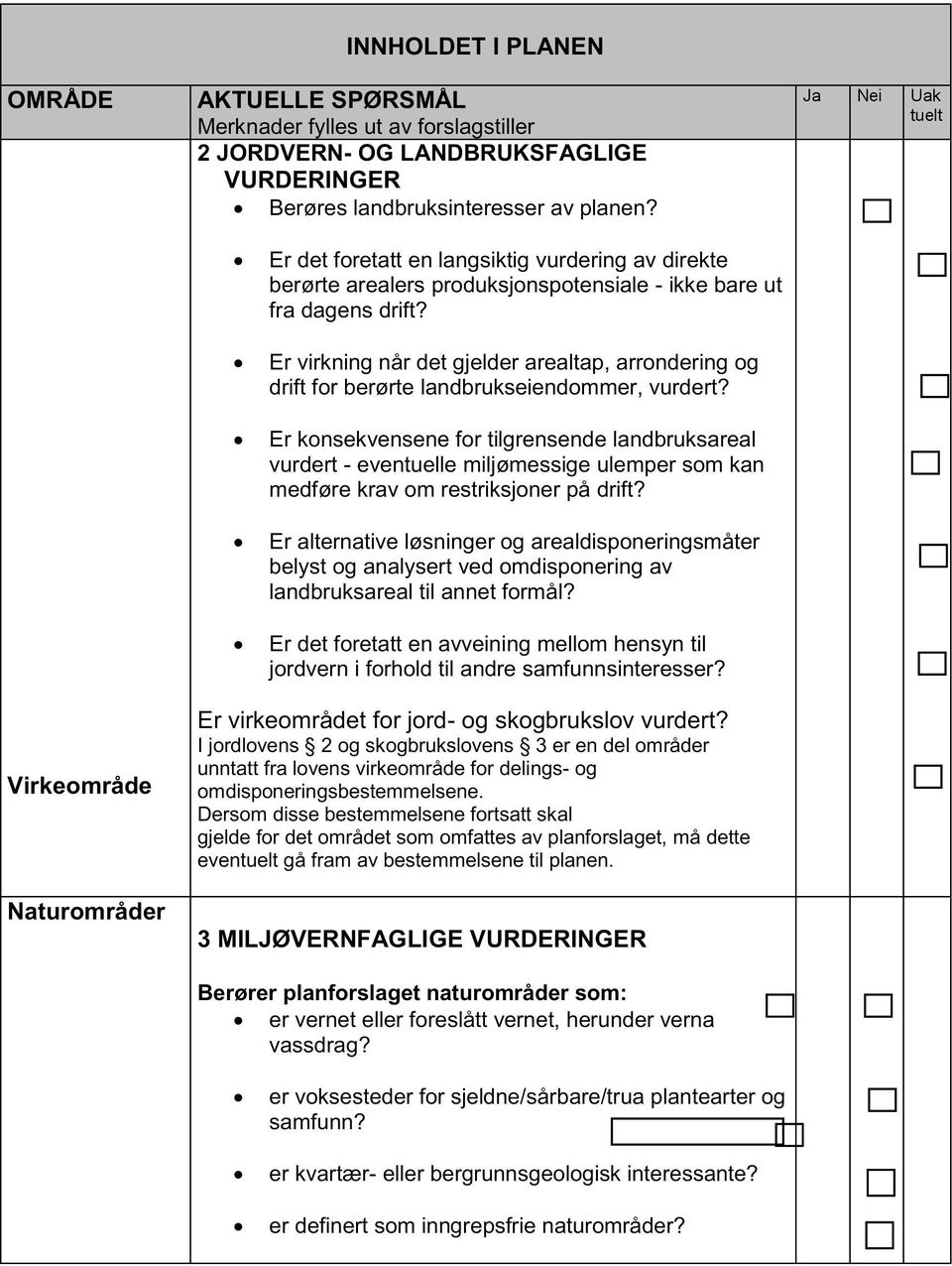 Er virkning når det gjelder arealtap, arrondering og drift for berørte landbrukseiendommer, vurdert?