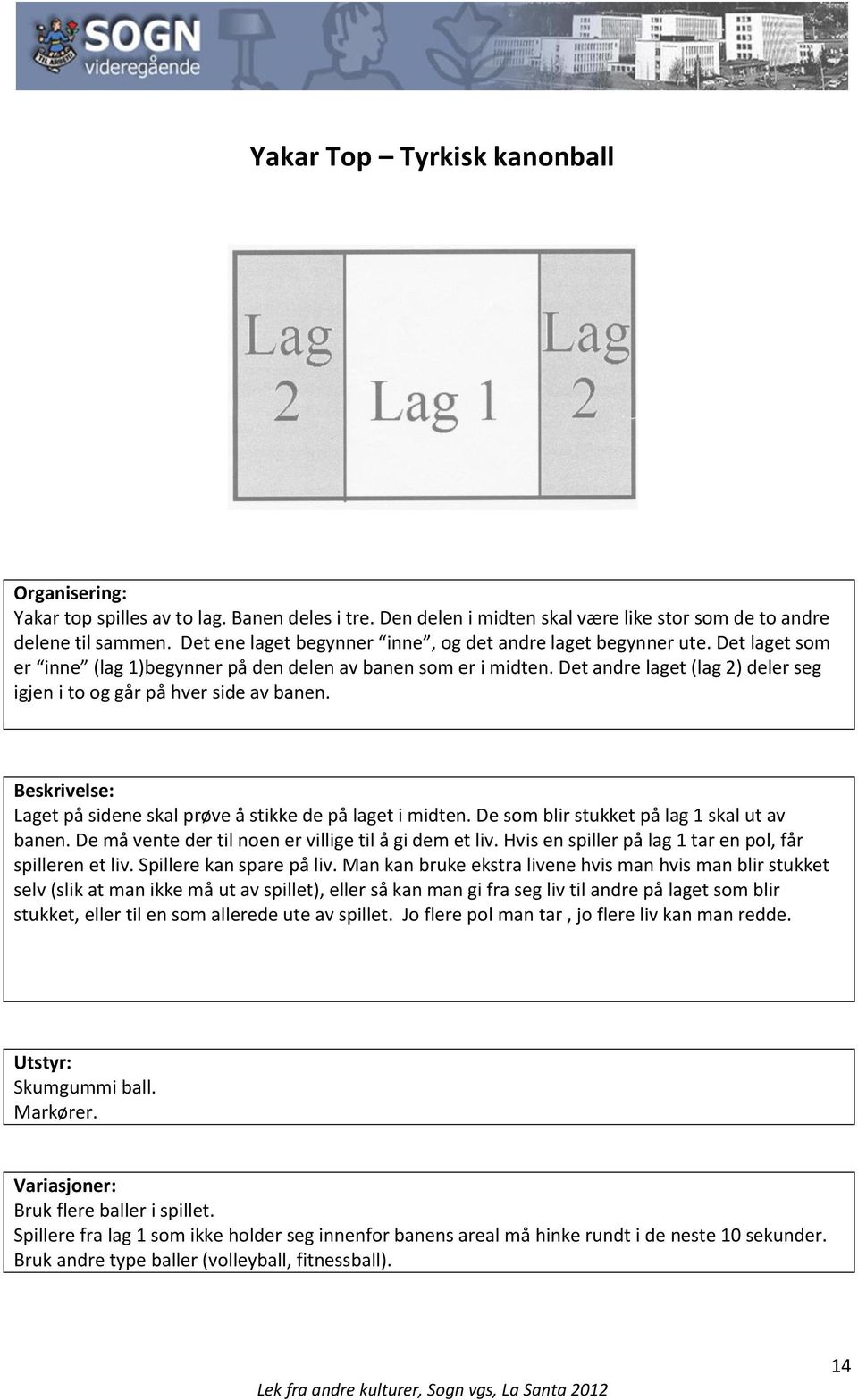 Det andre laget (lag 2) deler seg igjen i to og går på hver side av banen. Laget på sidene skal prøve å stikke de på laget i midten. De som blir stukket på lag 1 skal ut av banen.