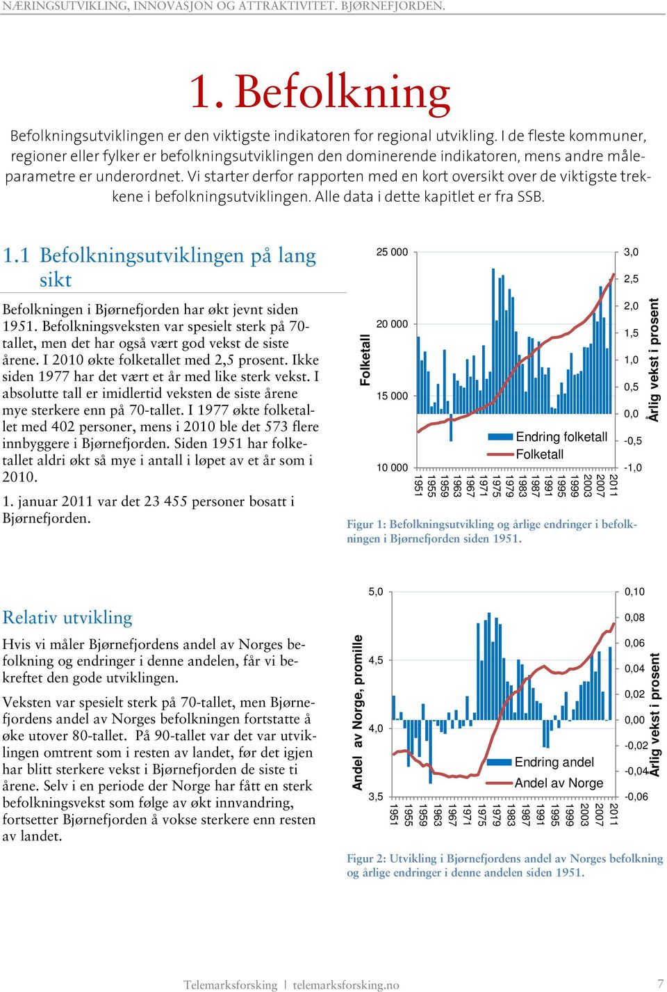 Vi starter derfor rapporten med en kort oversikt over de viktigste trekkene i befolkningsutviklingen. Alle data i dette kapitlet er fra SSB. 1.