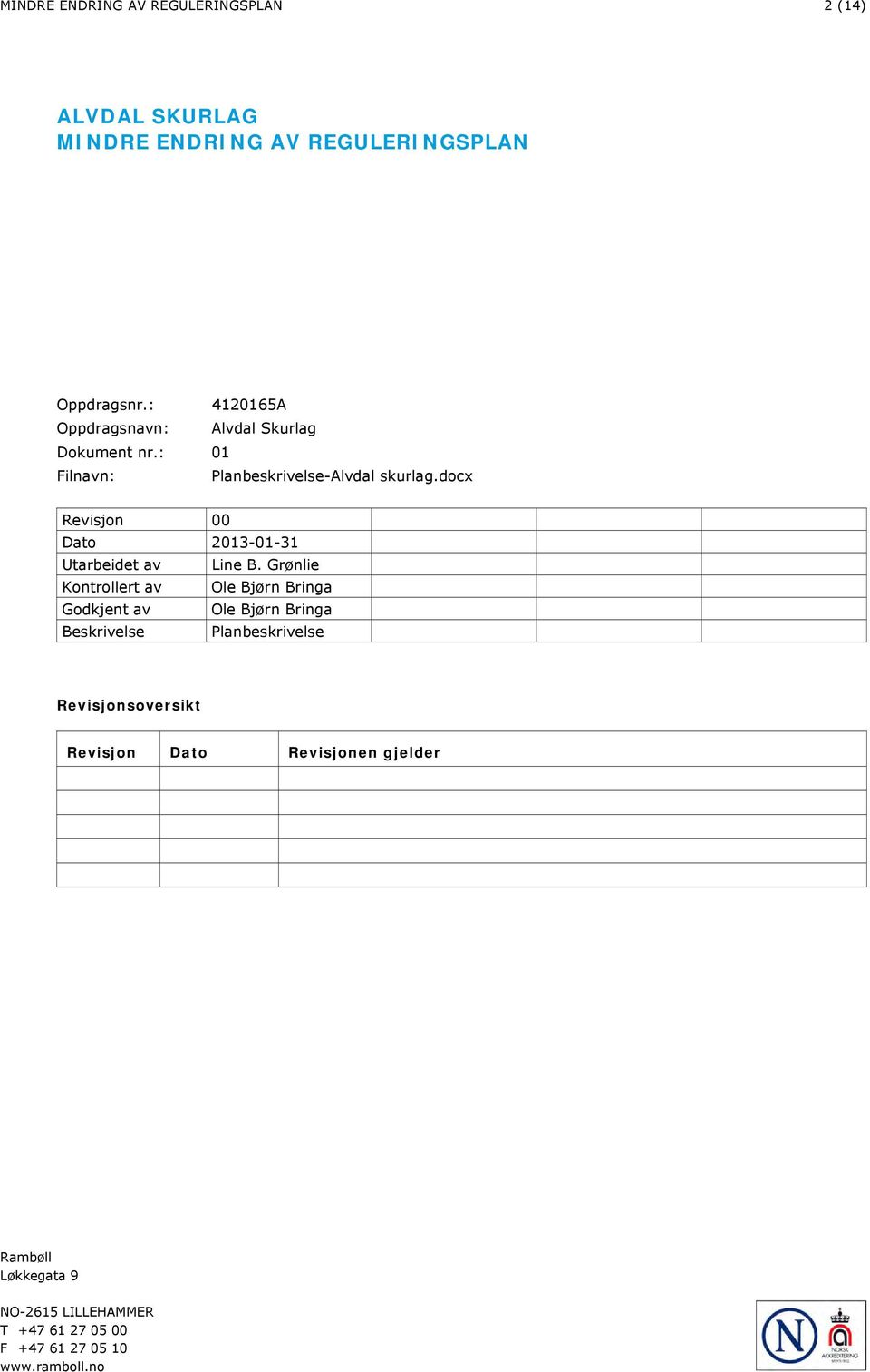 docx Revisjon 00 Dato 03-0-3 Utarbeidet av Line B.