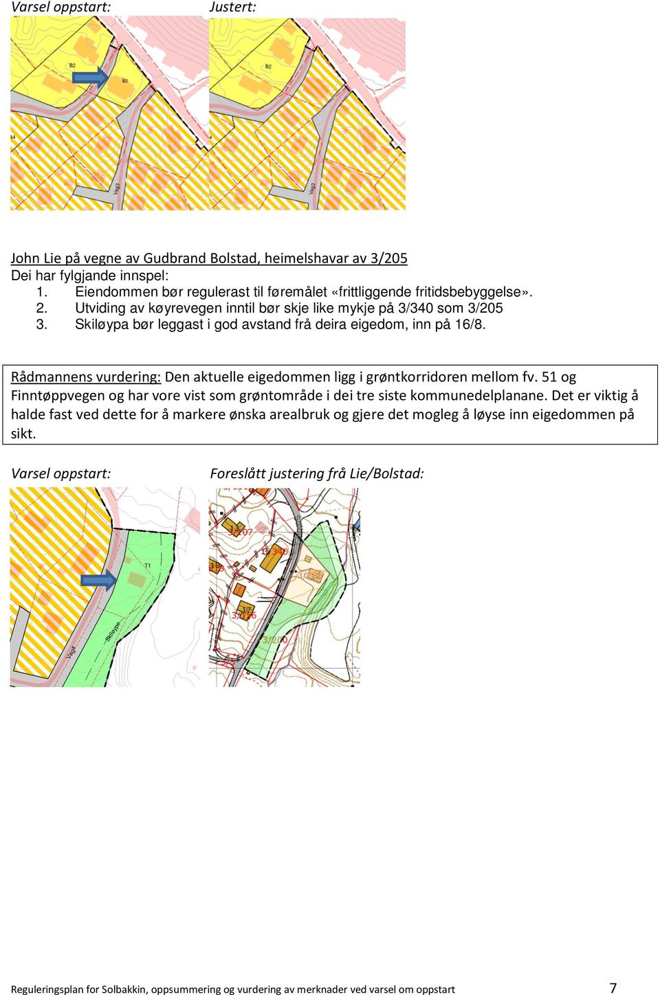 Rådmannens vurdering: Den aktuelle eigedommen ligg i grøntkorridoren mellom fv. 51 og Finntøppvegen og har vore vist som grøntområde i dei tre siste kommunedelplanane.