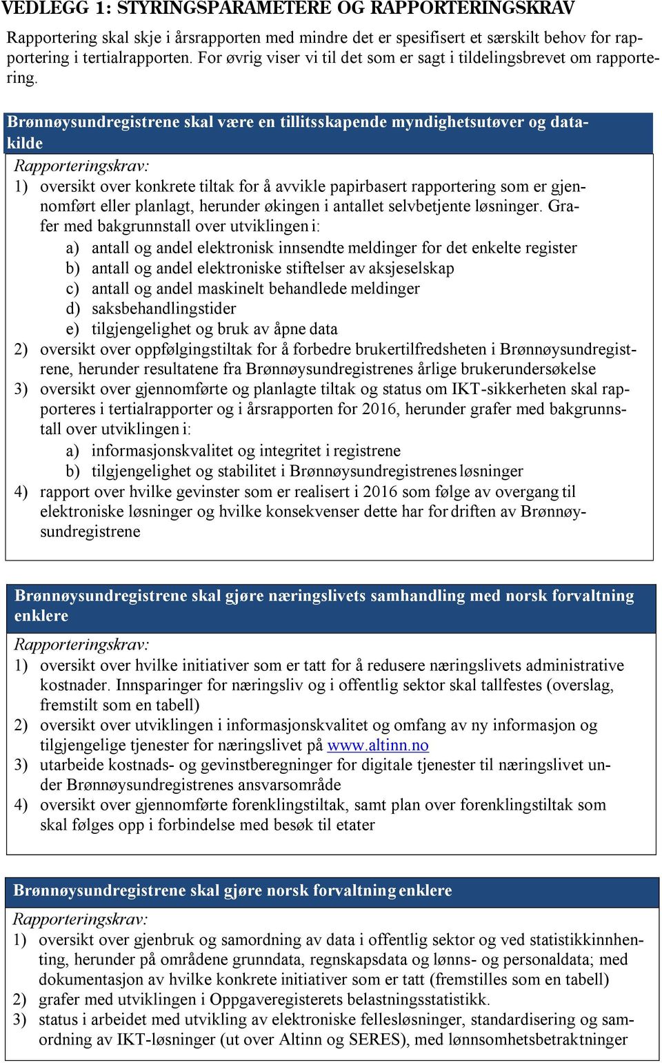 Brønnøysundregistrene skal være en tillitsskapende myndighetsutøver og datakilde Rapporteringskrav: 1) oversikt over konkrete tiltak for å avvikle papirbasert rapportering som er gjennomført eller