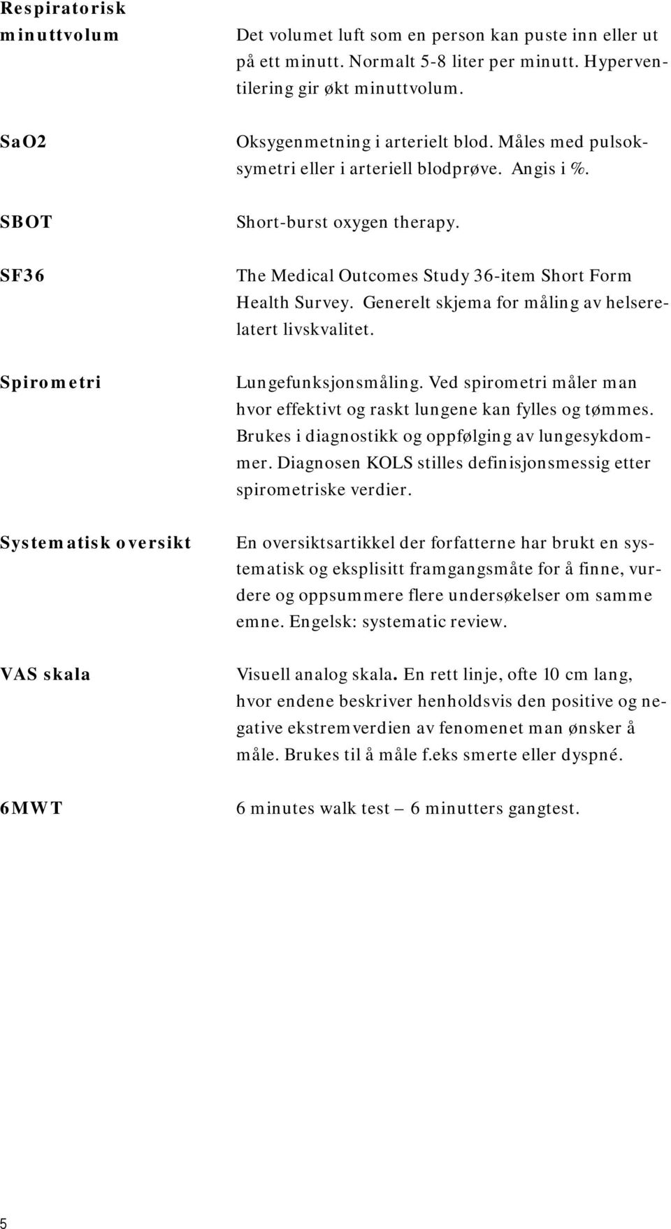 Generelt skjema for måling av helserelatert livskvalitet. Spirometri Lungefunksjonsmåling. Ved spirometri måler man hvor effektivt og raskt lungene kan fylles og tømmes.