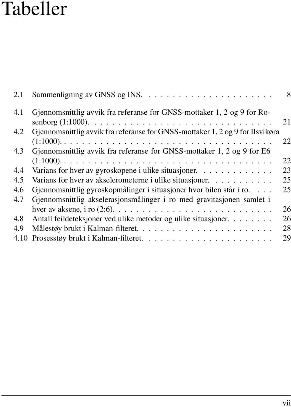 3 Gjennomsnittlig avvik fra referanse for GNSS-mottaker 1, 2 og 9 for E6 (1:1000).................................... 22 4.4 Varians for hver av gyroskopene i ulike situasjoner............. 23 4.