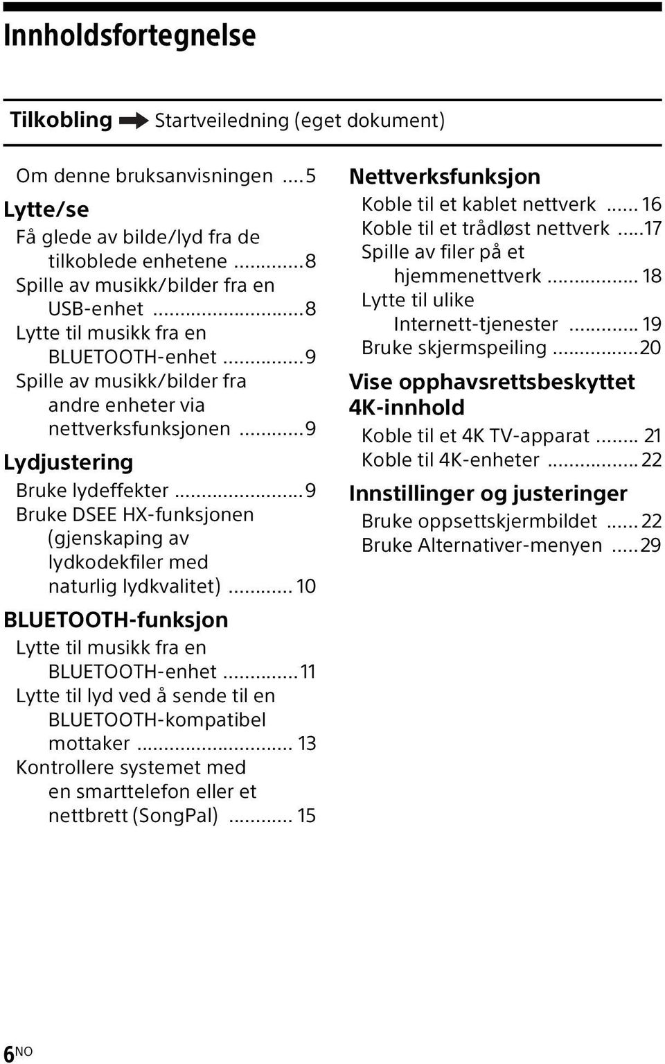 ..9 Bruke DSEE HX-funksjonen (gjenskaping av lydkodekfiler med naturlig lydkvalitet)... 10 BLUETOOTH-funksjon Lytte til musikk fra en BLUETOOTH-enhet.