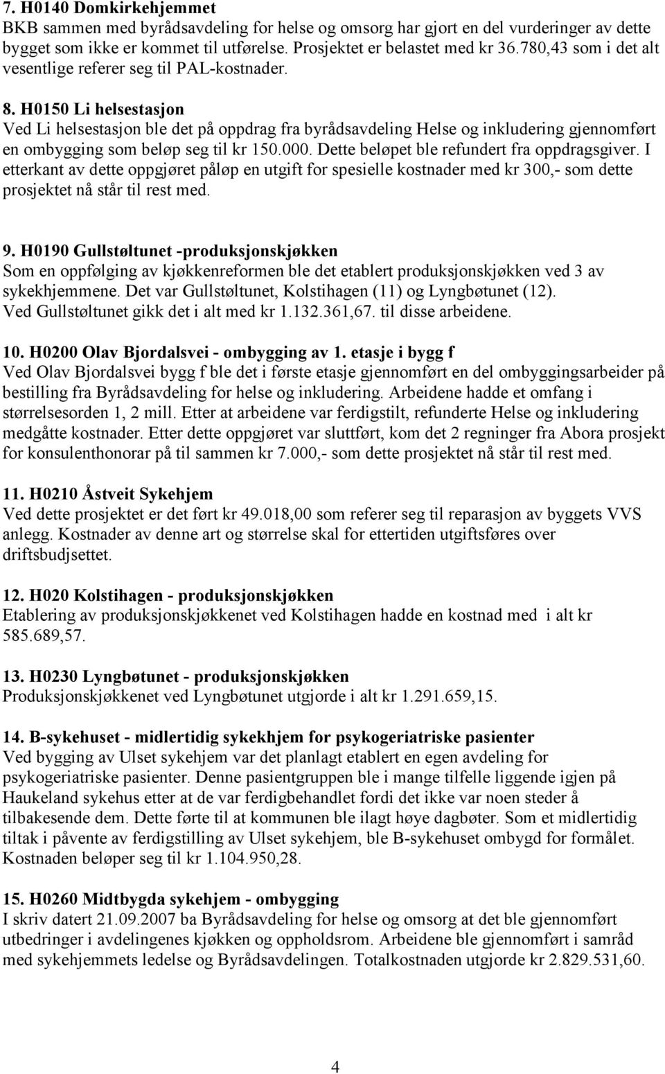 H0150 Li helsestasjon Ved Li helsestasjon ble det på oppdrag fra byrådsavdeling Helse og inkludering gjennomført en ombygging som beløp seg til kr 150.000.