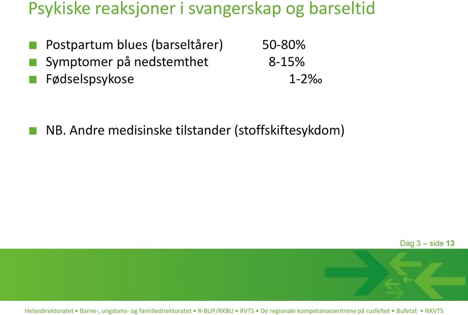 på nedstemthet 8-15% Fødselspsykose 1-2 NB.