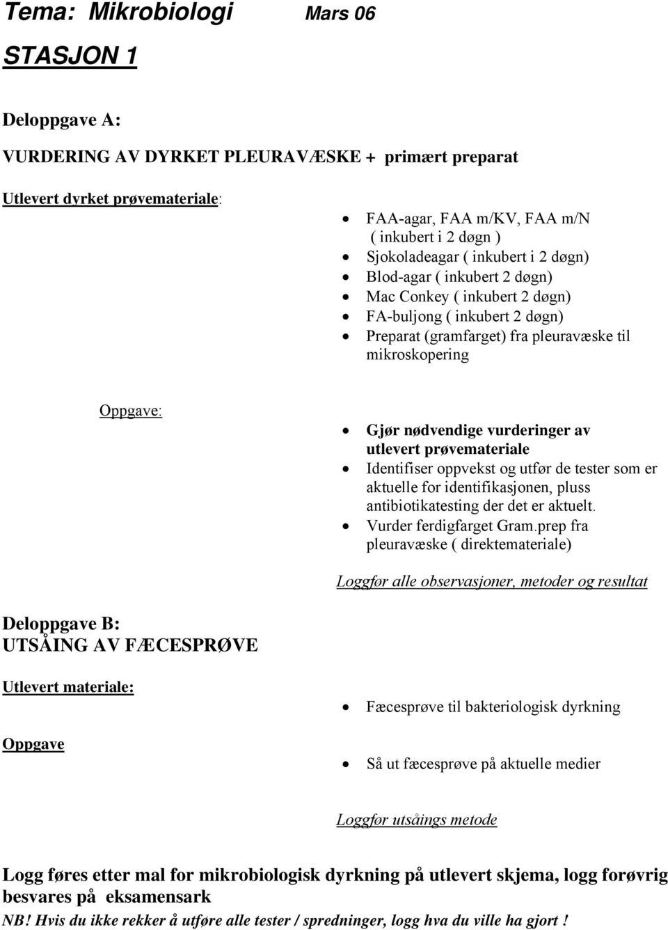 vurderinger av utlevert prøvemateriale Identifiser oppvekst og utfør de tester som er aktuelle for identifikasjonen, pluss antibiotikatesting der det er aktuelt. Vurder ferdigfarget Gram.