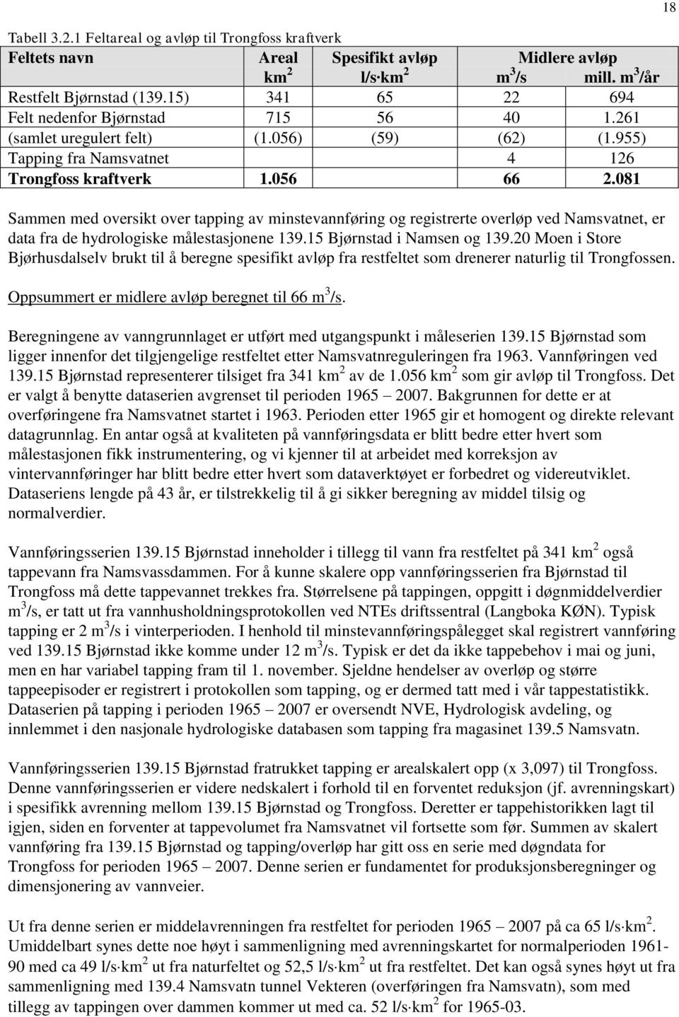 081 Sammen med oversikt over tapping av minstevannføring og registrerte overløp ved Namsvatnet, er data fra de hydrologiske målestasjonene 139.15 Bjørnstad i Namsen og 139.