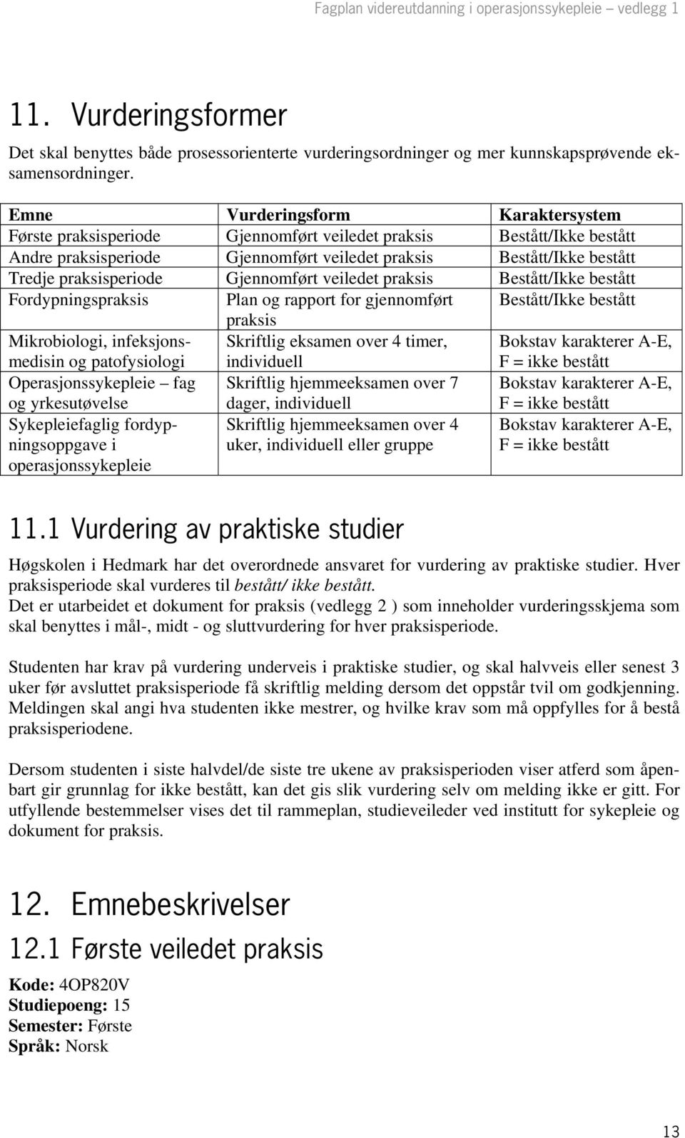 Gjennomført veiledet praksis Bestått/Ikke bestått Fordypningspraksis Plan og rapport for gjennomført Bestått/Ikke bestått praksis Mikrobiologi, infeksjonsmedisin og patofysiologi Skriftlig eksamen