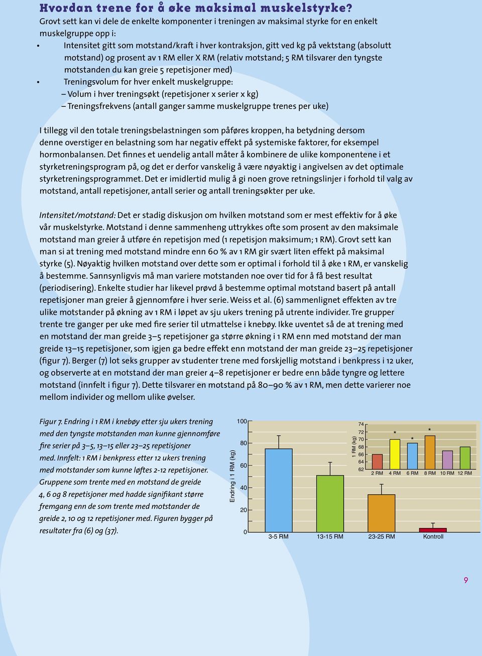 (absolutt motstand) og prosent av 1 RM eller X RM (relativ motstand; 5 RM tilsvarer den tyngste motstanden du kan greie 5 repetisjoner med) Treningsvolum for hver enkelt muskelgruppe: Volum i hver