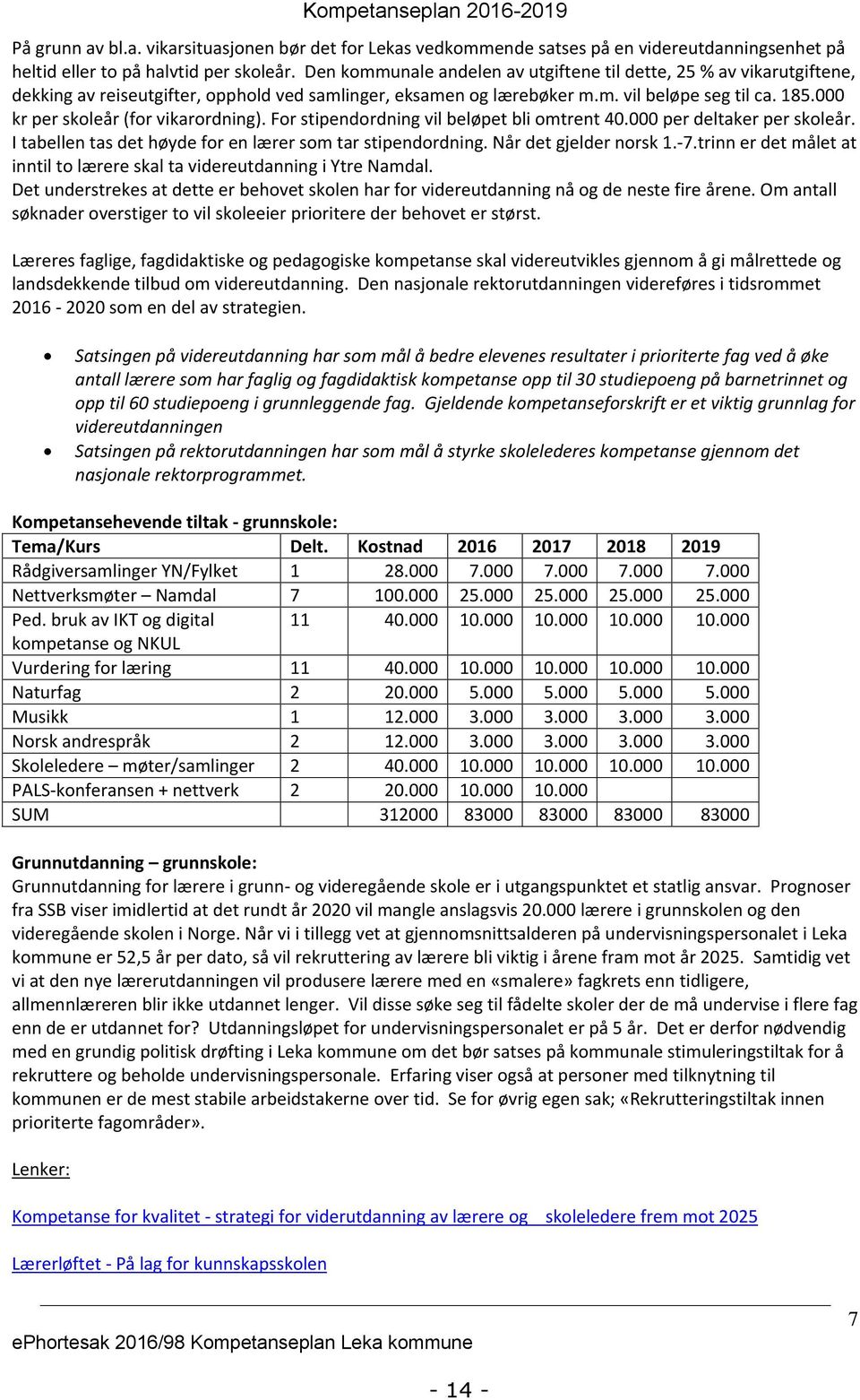 000 kr per skoleår (for vikarordning). For stipendordning vil beløpet bli omtrent 40.000 per deltaker per skoleår. I tabellen tas det høyde for en lærer som tar stipendordning.