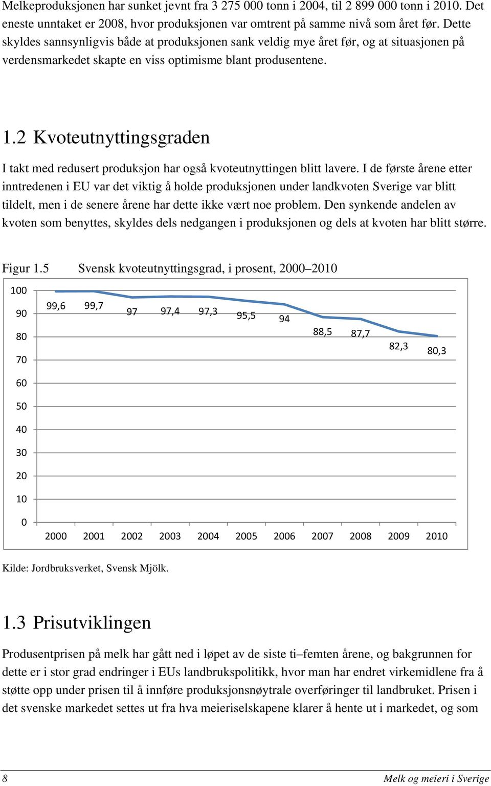 2 Kvoteutnyttingsgraden I takt med redusert produksjon har også kvoteutnyttingen blitt lavere.