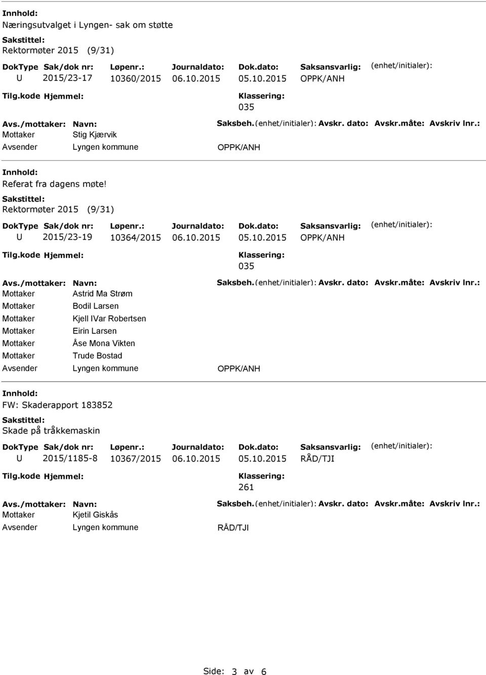 Rektormøter 2015 (9/31) 2015/23-19 10364/2015 035 Astrid Ma Strøm Bodil Larsen Kjell Var