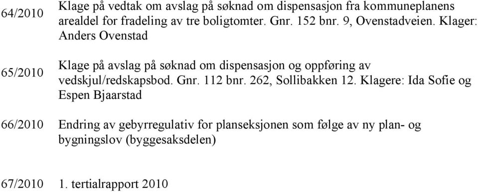 Klager: Anders Ovenstad Klage på avslag på søknad om dispensasjon og oppføring av vedskjul/redskapsbod. Gnr. 112 bnr.