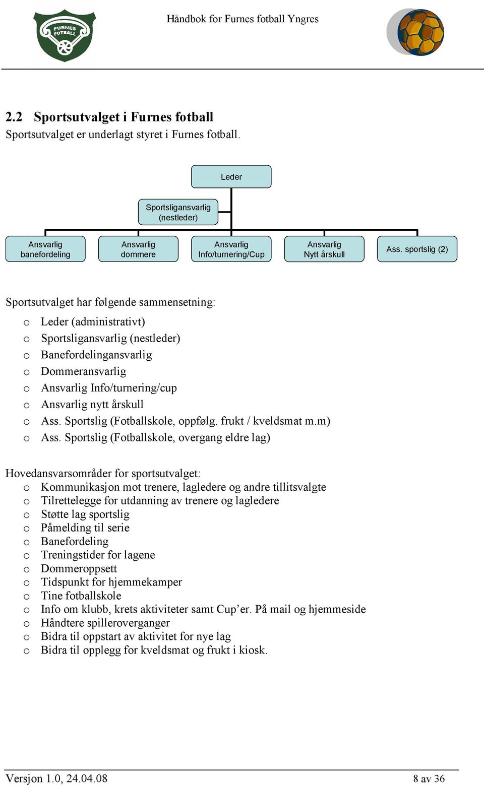 sportslig (2) Sportsutvalget har følgende sammensetning: o Leder (administrativt) o Sportsligansvarlig (nestleder) o Banefordelingansvarlig o Dommeransvarlig o Ansvarlig Info/turnering/cup o