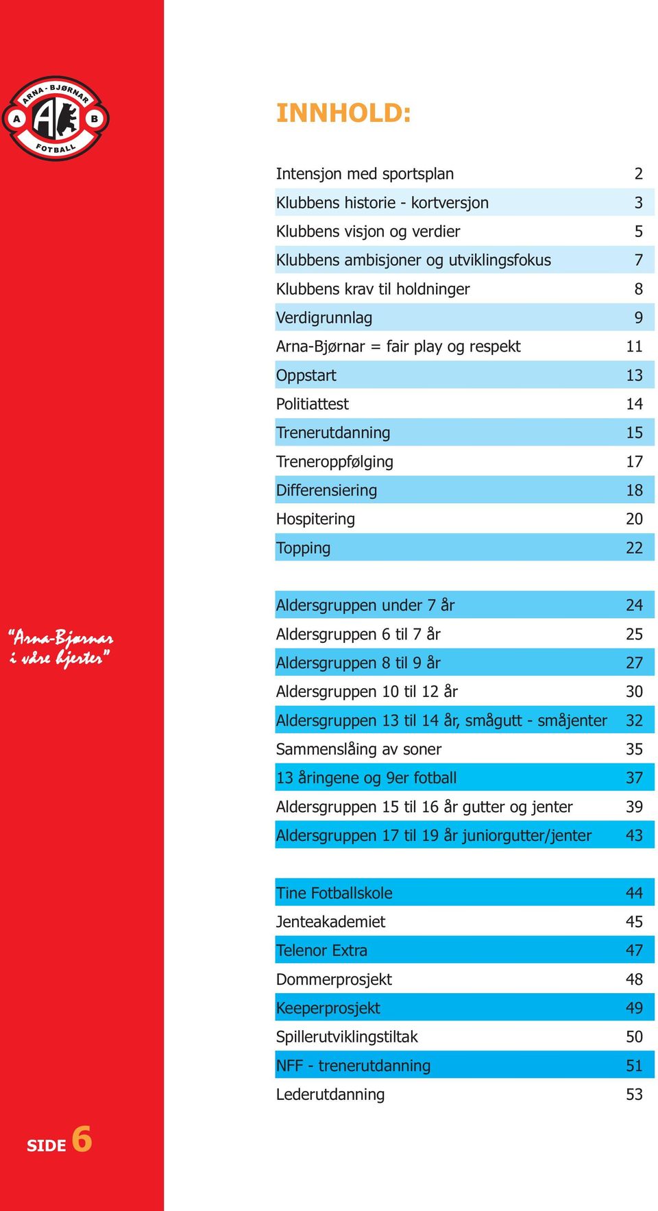 Aldersgruppen 6 til 7 år 25 Aldersgruppen 8 til 9 år 27 Aldersgruppen 10 til 12 år 30 Aldersgruppen 13 til 14 år, smågutt - småjenter 32 Sammenslåing av soner 35 13 åringene og 9er fotball 37