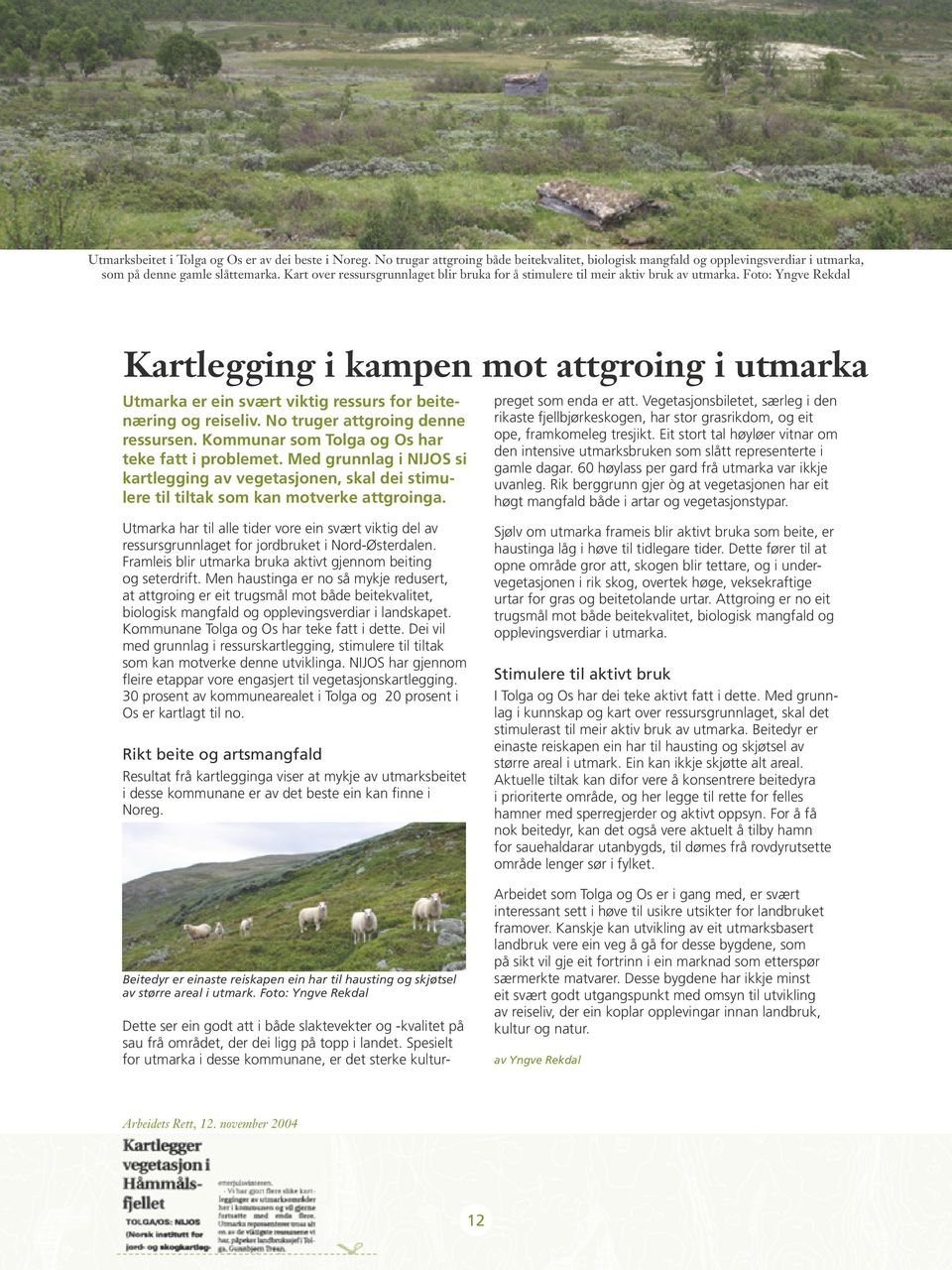 Foto: Yngve Rekdal Kartlegging i kampen mot attgroing i utmarka Utmarka er ein svært viktig ressurs for beitenæring og reiseliv. No truger attgroing denne ressursen.