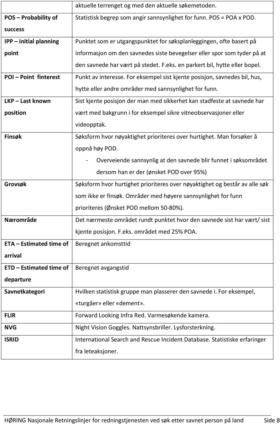 FLIR NVG ISRID Statistisk begrep som angir sannsynlighet for funn. POS = POA x POD.