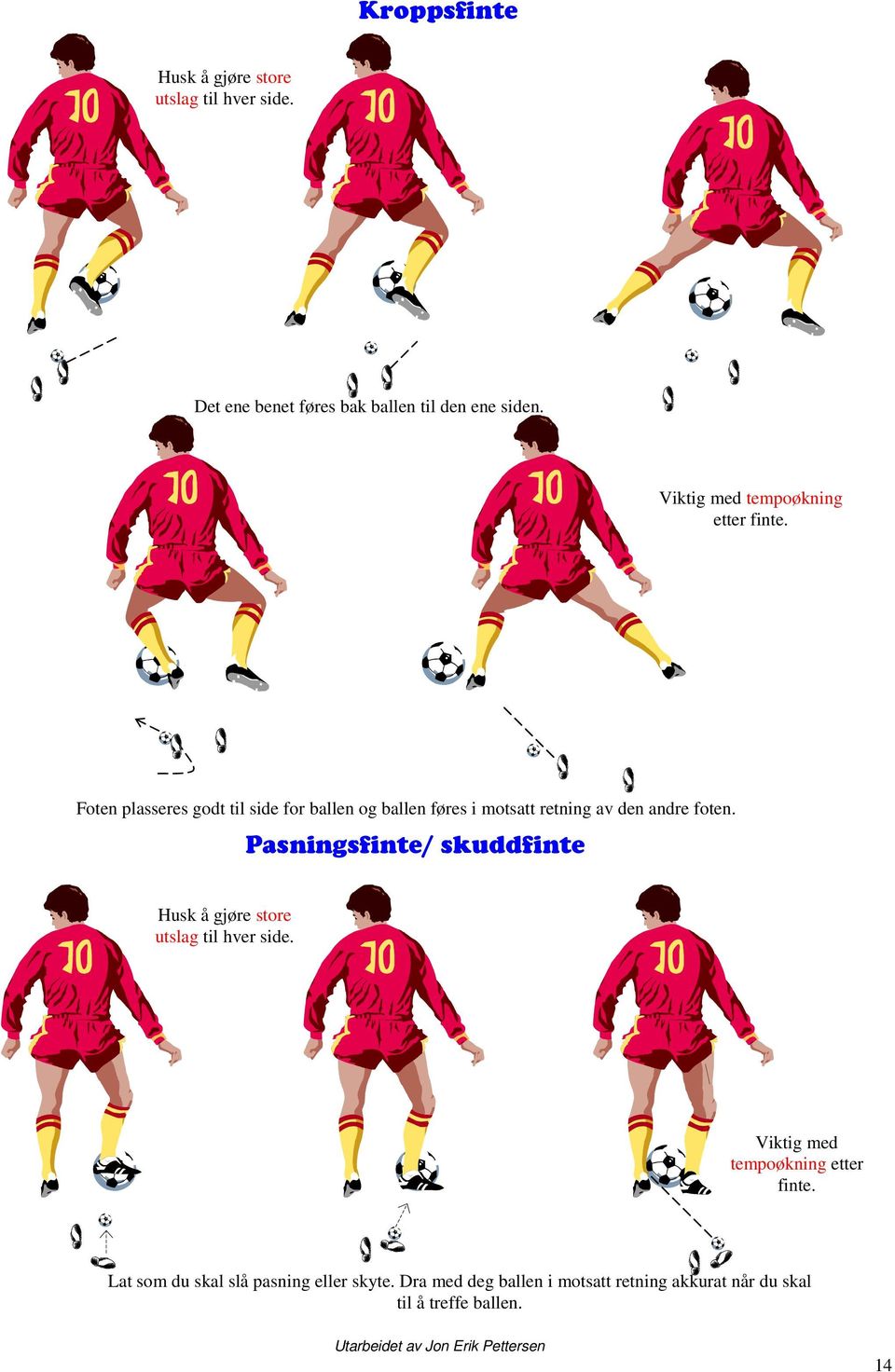 Foten plasseres godt til side for ballen og ballen føres i motsatt retning av den andre foten.