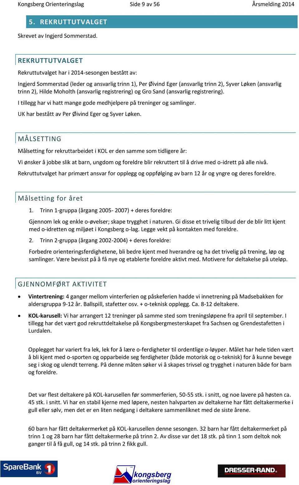 (ansvarlig registrering) og Gro Sand (ansvarlig registrering). I tillegg har vi hatt mange gode medhjelpere på treninger og samlinger. UK har bestått av Per Øivind Eger og Syver Løken.