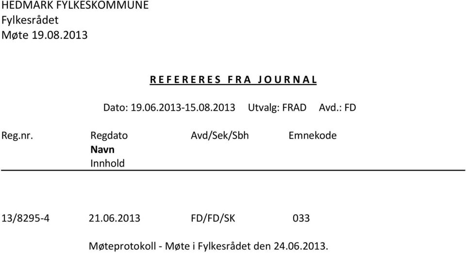 2013 Utvalg: FRAD Avd.: FD Reg.nr.