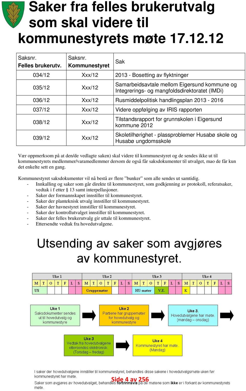 Kommunestyret 34/12 Xxx/12 213 Bosetting av flyktninger 35/12 Xxx/12 Samarbeidsavtale mellom Eigersund kommune og ntegrerings og mangfoldsdirektoratet (MDi) 36/12 Xxx/12 Rusmiddelpolitisk