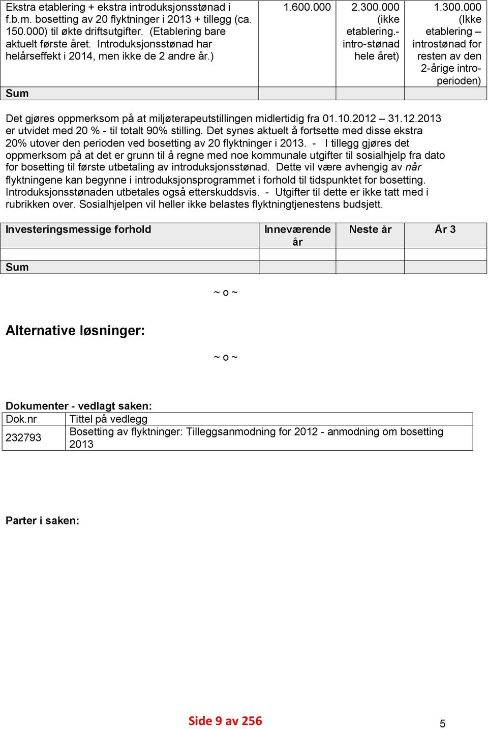 (ikke etablering.introstønad hele året) 1.3. (kke etablering introstønad for resten av den 2årige introperioden) Sum Det gjøres oppmerksom på at miljøterapeutstillingen midlertidig fra 1.1.212 