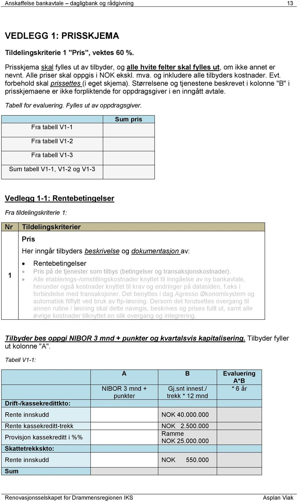 forbehold skal prissettes (i eget skjema). Størrelsene og tjenestene beskrevet i kolonne "B" i prisskjemaene er ikke forpliktende for oppdragsgiver i en inngått avtale. Tabell for evaluering.