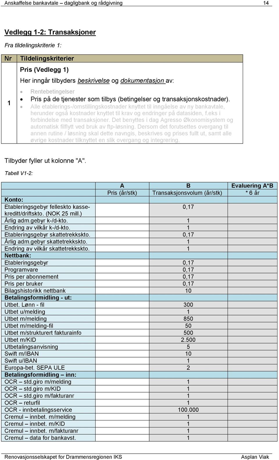 Alle etablerings-/omstillingskostnader knyttet til inngåelse av ny bankavtale, herunder også kostnader knyttet til krav og endringer på datasiden, f.eks i forbindelse med transaksjoner.